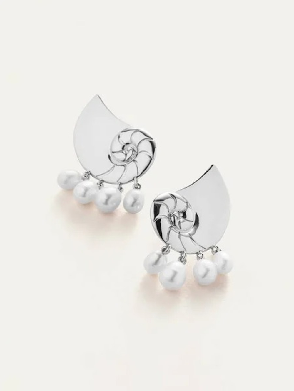 Jenny Bird Lucille Climbers Silver - Nautilus Shell Seashell Pearl Drop Earrings